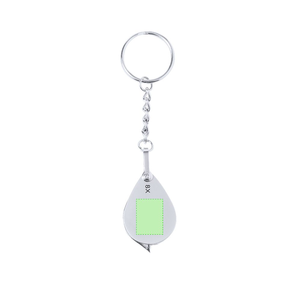 Branding diagram for Magnifying glasses of metal key rings Kitins 8X – Area 1