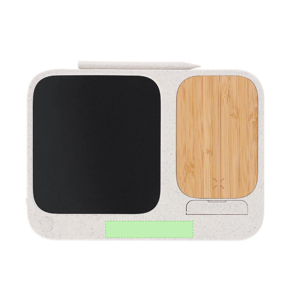 Branding diagram for LCD writing tray with wireless charging station made of wheat straw, 15 W Artic – Area 1