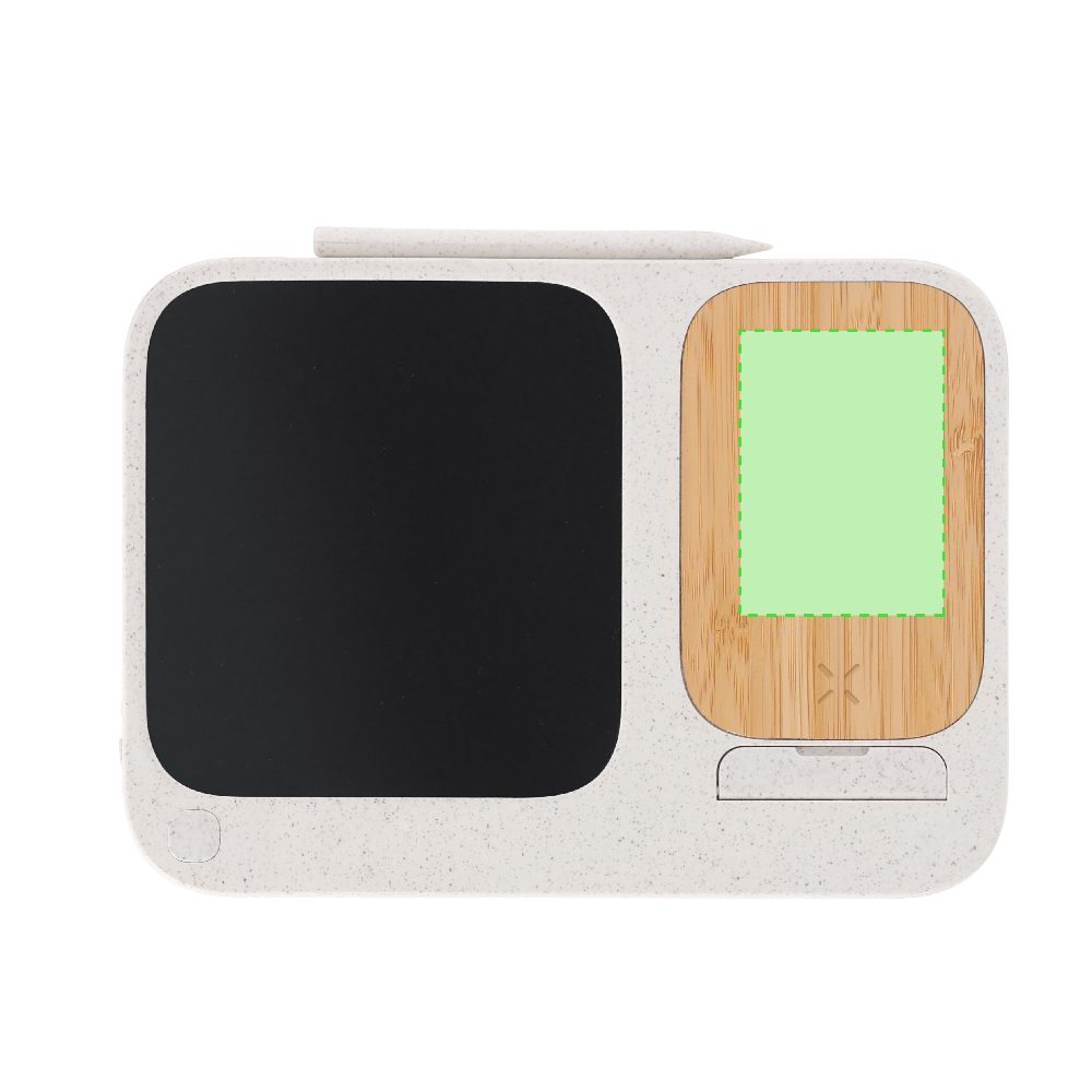 Branding diagram for LCD writing tray with wireless charging station made of wheat straw, 15 W Artic – Area 2