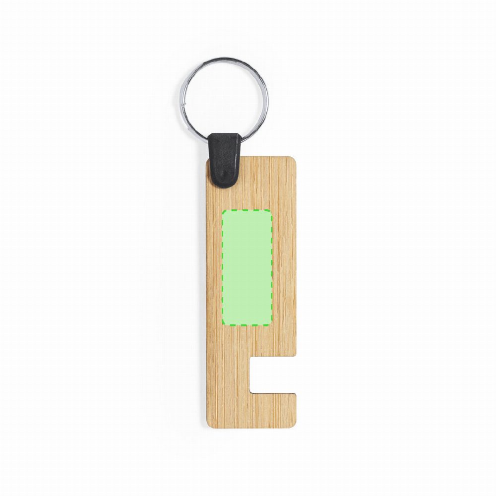 Branding diagram for Bamboo key rings with mobile handset Evans – On page A