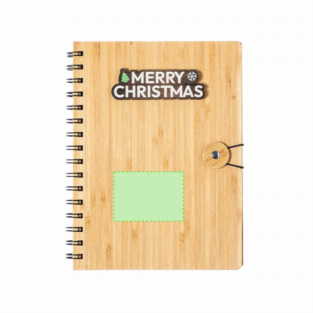 Branding diagram for Bamboo spiral notebook Mossel – On the cover lower area