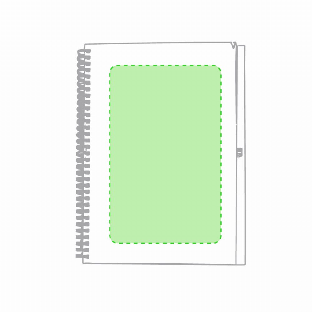 Branding diagram for Recycled cardboard spiral notebook Tecnar – On the cover of the book