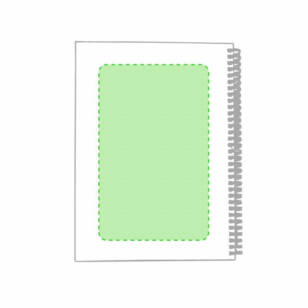 Branding diagram for Recycled cardboard spiral notebook Tecnar – On the back of the book