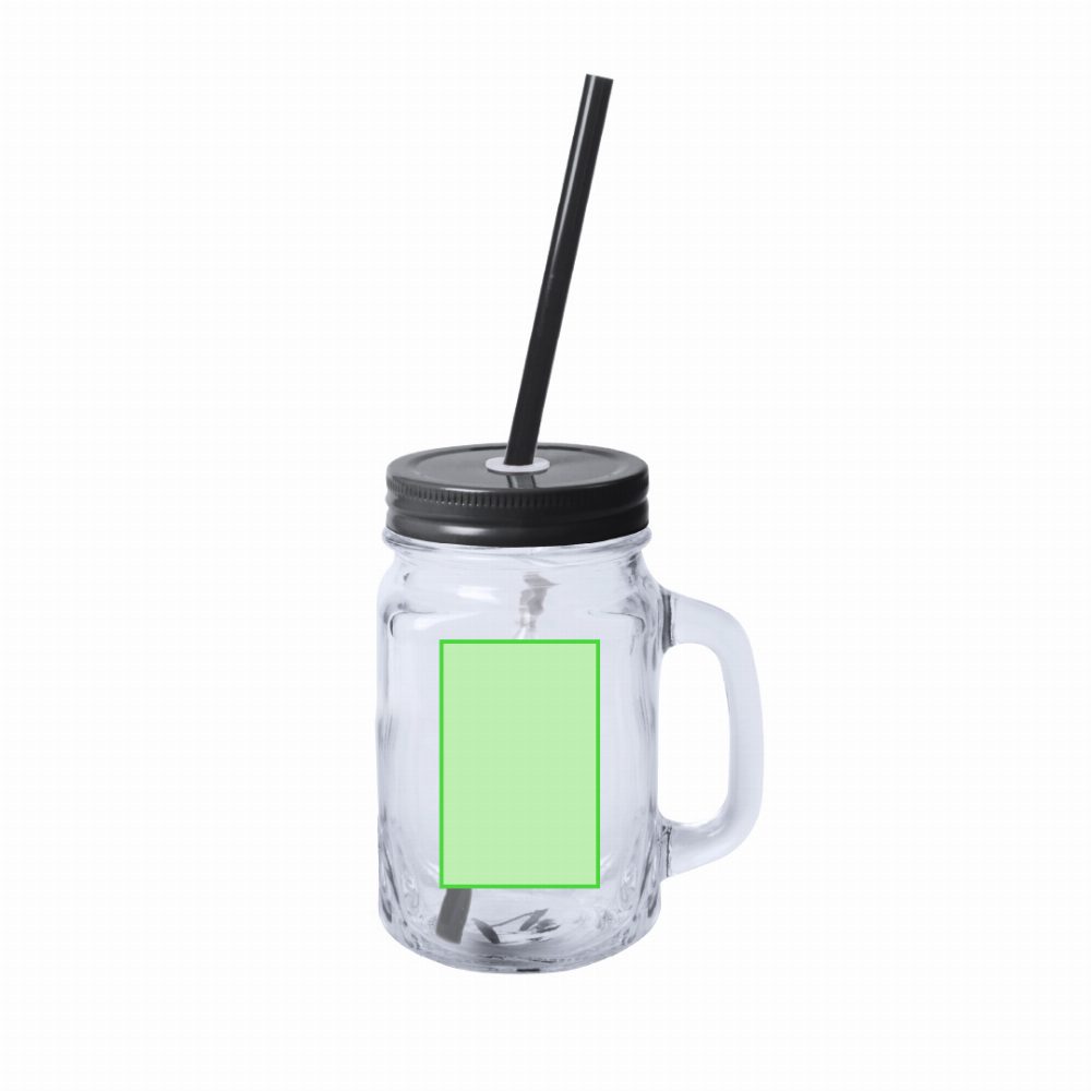 Druckskizze für Henkel Trinkglas mit Deckel und Strohhalm 500 ml Heisond – Auf einer Seite