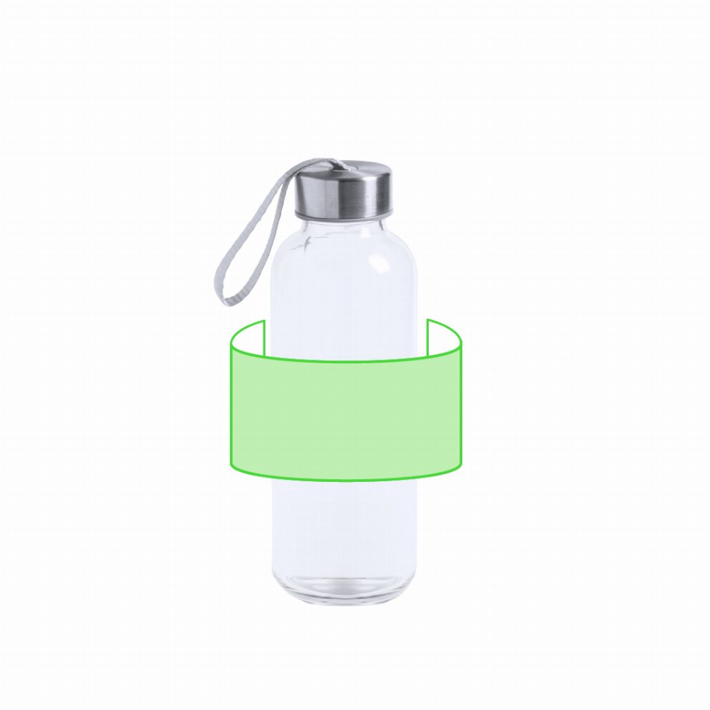 Druckskizze für Trinkflasche aus Glas, 420 ml Dokath – rund um den Körper