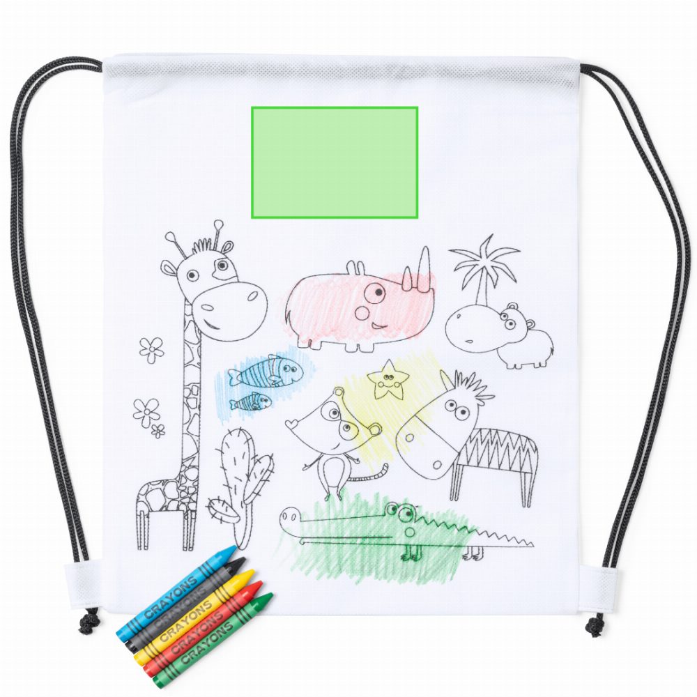 Branding diagram for Children's gym bags for coloring with crayons Wizzy – At the upper surface A