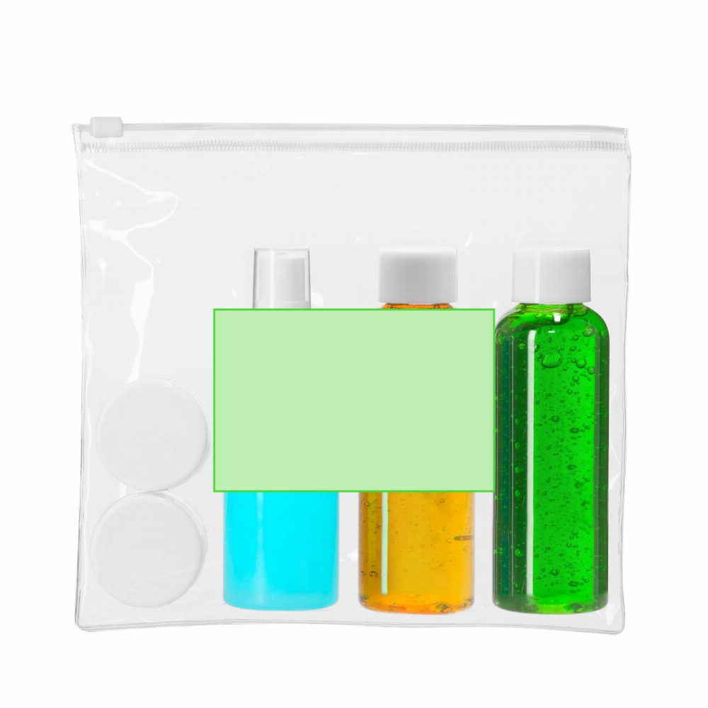 Branding diagram for Travel bottles set with five containers Flaut – Central marking surface