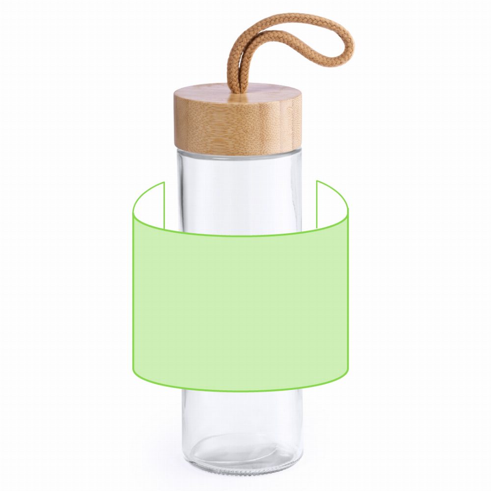 Branding diagram for Glass drinking bottle, 420 ml Burdis – Around the body