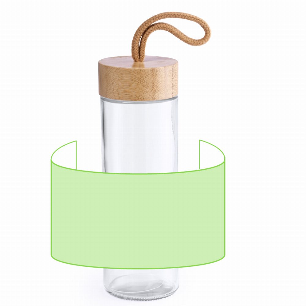 Branding diagram for Glass drinking bottle, 420 ml Burdis – Around the body