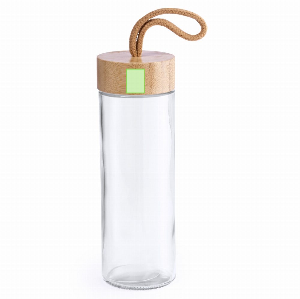 Branding diagram for Glass drinking bottle, 420 ml Burdis – Closure laterally