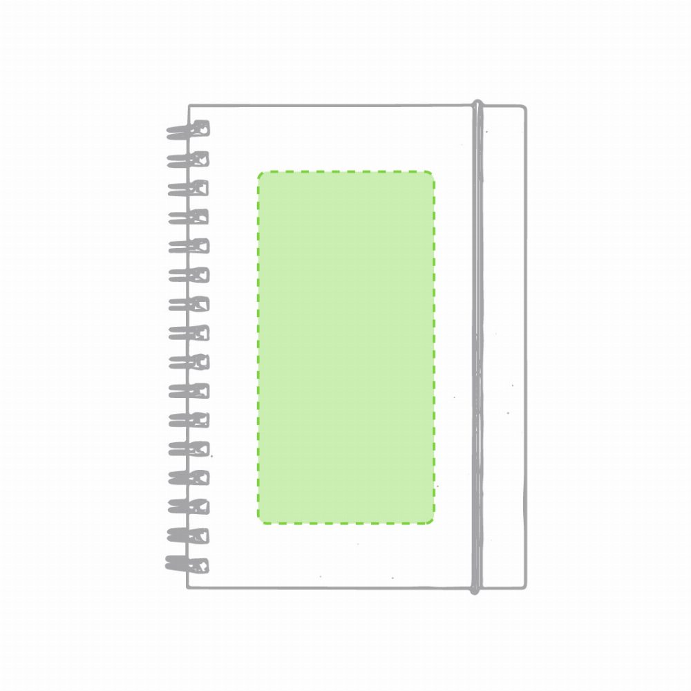 Branding diagram for Recycled cardboard spiral notebook Zubar – On the cover of the book