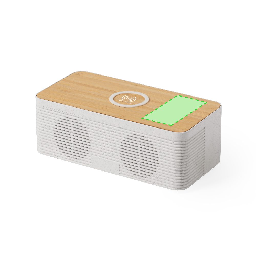 Branding diagram for Bluetooth speaker with wireless charging station 10 W Trecam – Focuses on the side