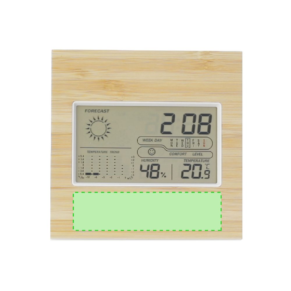 Druckskizze für Wetterstation aus Bambus Behox – Vordere untere Zone