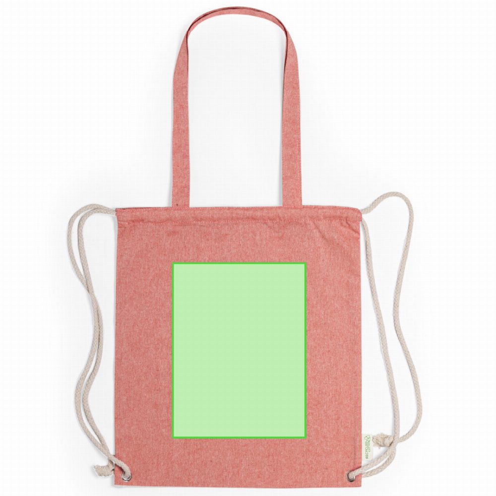 Branding diagram for Recycled cotton drawstring bag with tote handles Fenin – Page A