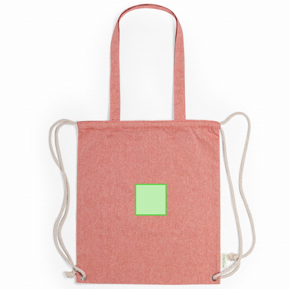 Branding diagram for Recycled cotton drawstring bag with tote handles Fenin – Page A, upper area
