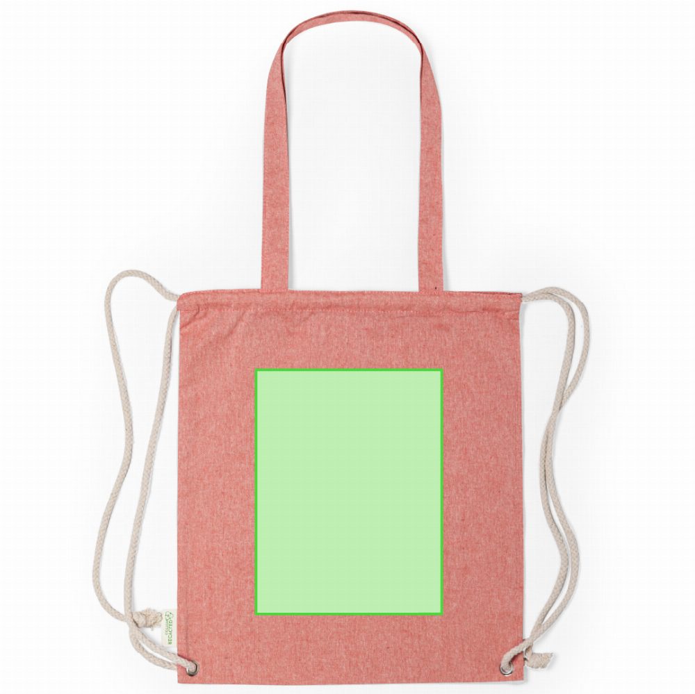 Branding diagram for Recycled cotton drawstring bag with tote handles Fenin – Page B