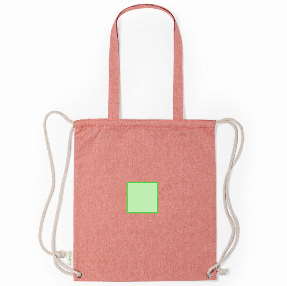 Branding diagram for Recycled cotton drawstring bag with tote handles Fenin – Side B, upper area