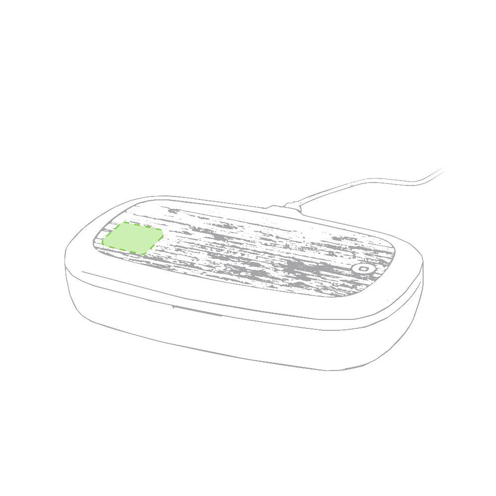 Branding diagram for UV cleaning box with wireless charging station made of bamboo, 5 W Strey – Cover on the corner